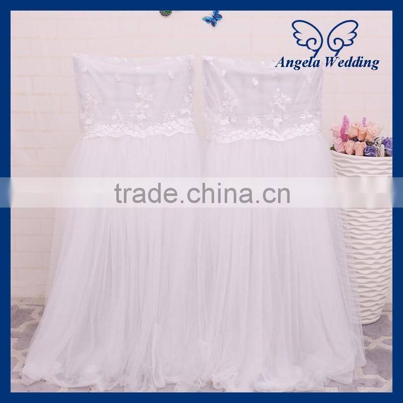 CH019HB Hot sale fancy wedding ruffled cheap tutu ivory tulle chair covers with lace