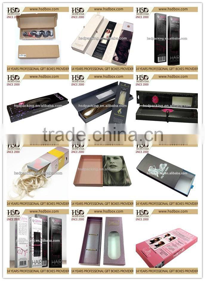 High-end luxury custom design box black with gold packaging box hair extension box