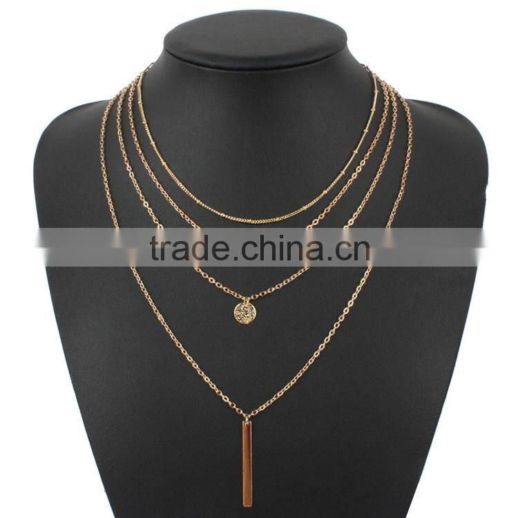 Fashion multi-layer 4 layers turquoiso beads pendant gold chain short chain necklaces designs
