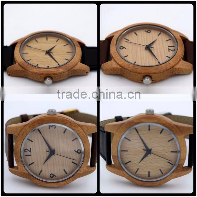 2016 High quality natural bamboo retro round dial wood watch