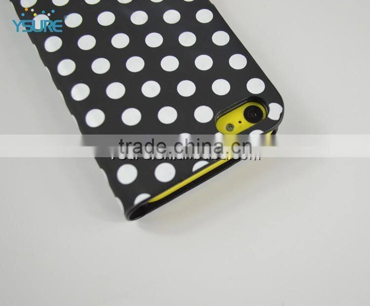 Simple Style PU leather case For iPhone 5c with White Spot , big magnet and support ability that easy to watch video