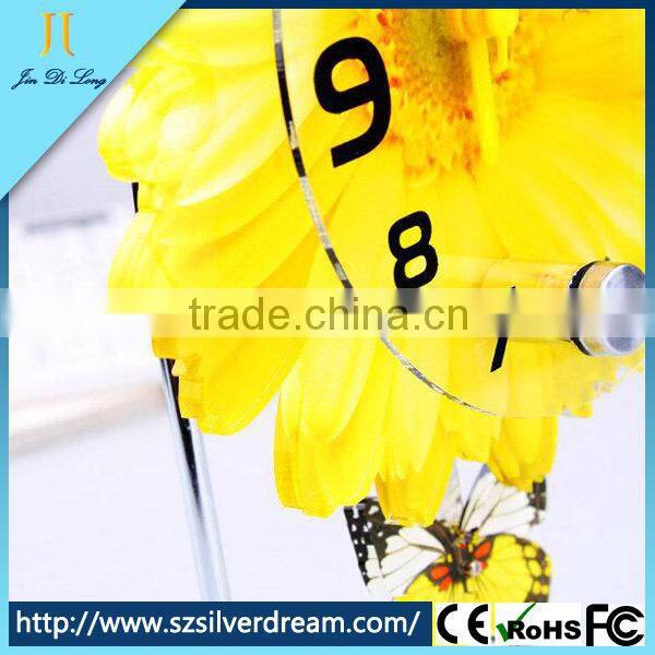 2014 Promotional Yellow Flower Quartz Metal Desk Clock