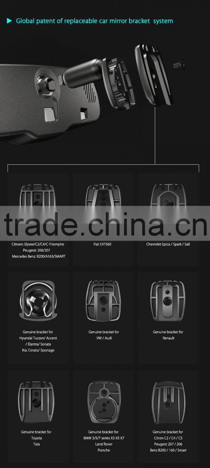 4.3 inch mirror link synchronize the informations of your smart phone, reverse camera,customed logo