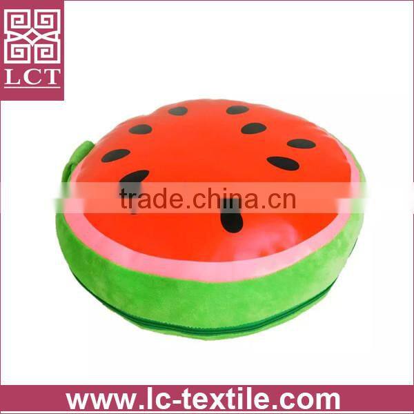 wholesale cute design soft plush fabric round shape fruit pillow featuring blanket inside(LCTP0062)