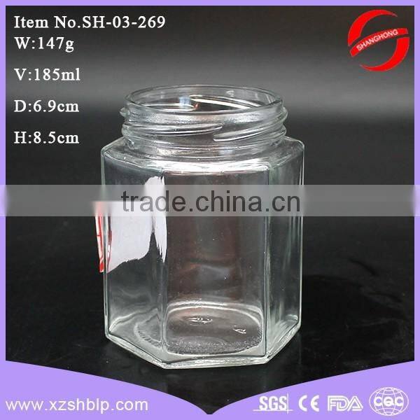 180ml 220ml hexagonal glass jar for honey