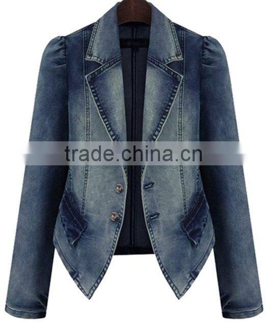 New Fashion Vintage Women`s Long Sleeve Denim Jeans Blazers Ladies trend Suit Jacket
