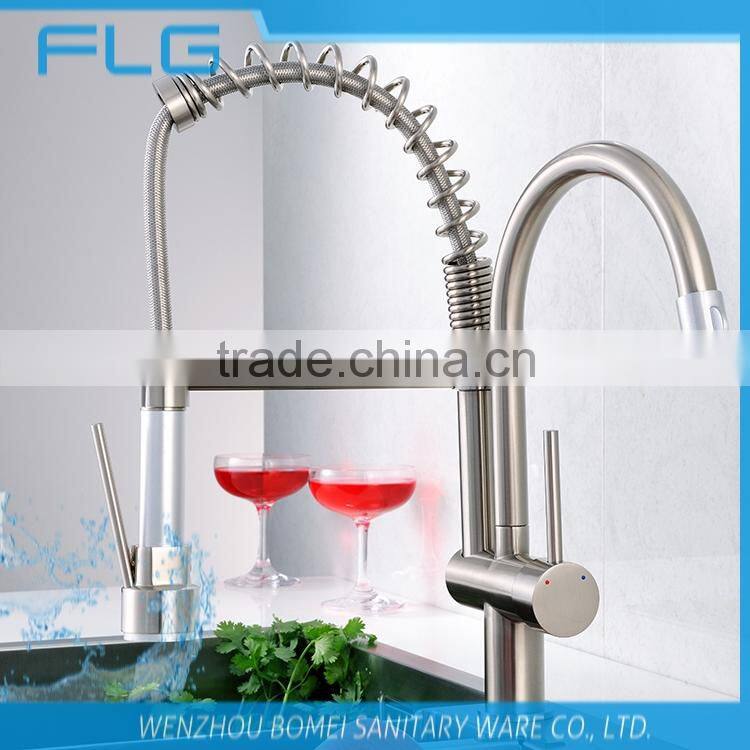 Commercial Style Lead Free Nickel Brushed UPC Pull Down And Rotating Spout Combined In One Kitchen Sink Faucet Mixer Tap FLG3763