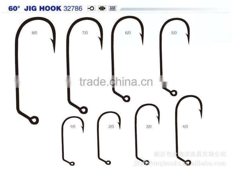 Large stock Carbon steel 60 degree jig hook fishing