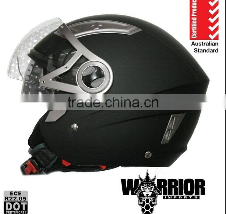 Open face road helmet, adult sizes, Matte black, 5 tick Aust. Std, dual visor