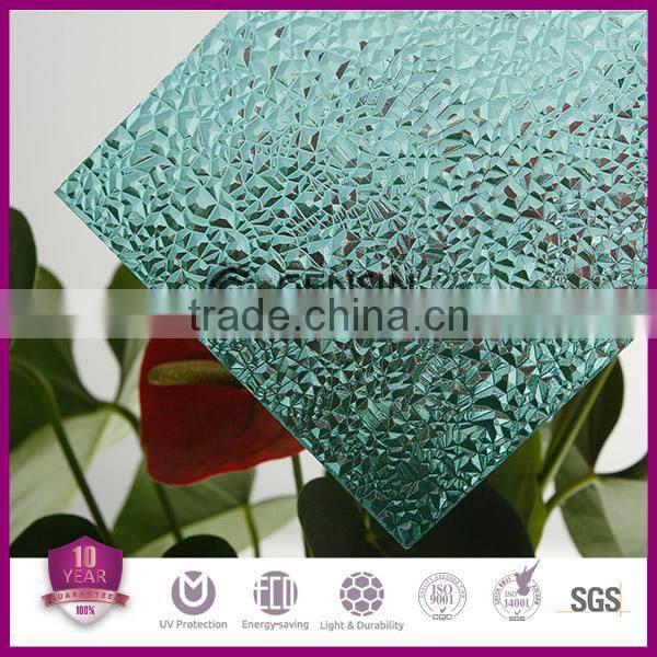 Polycarbonate Particle Solid Sheets Textured Embossed Surface Impact Resistance 100% Virgin GE PC Resin UV Coating Layer