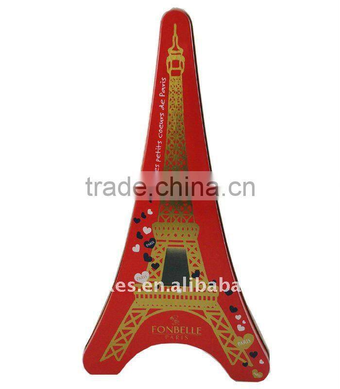 Red France Eiffel Tower shape chocolate tin box