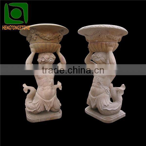Garden Marble Carved Figure Desing Flowerpot