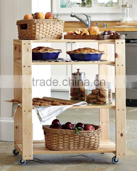 Natural Wood Shelving-Utility Cart with Wheels Wooden Shelf