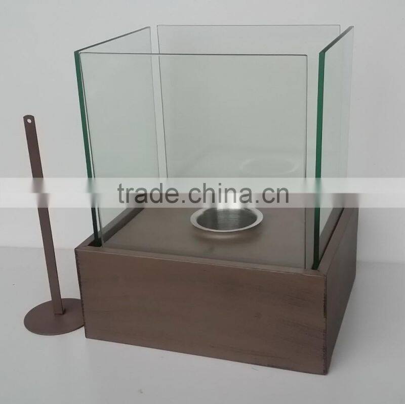 decorative square table top iron metal &glass bio ethanol fireplace