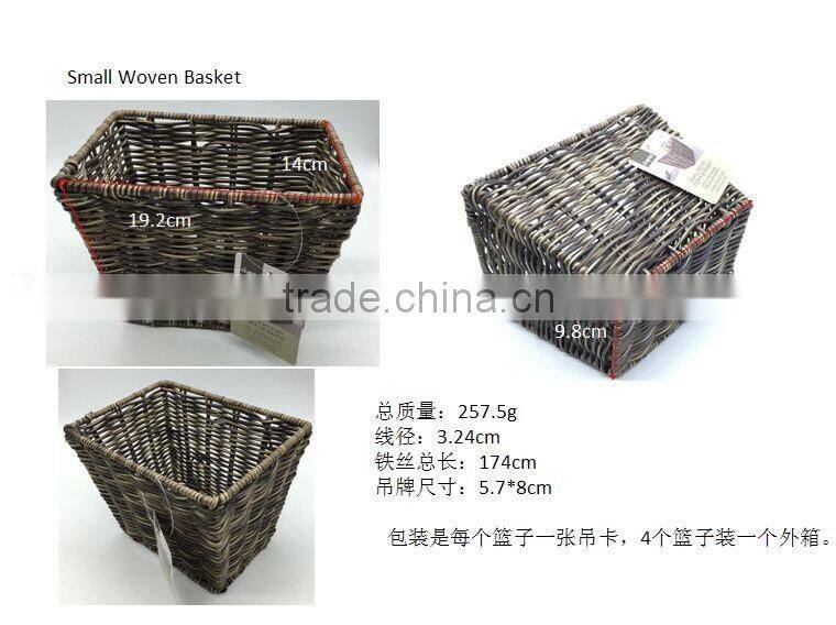 Hand woven plastic wicker basket for sales with pp and metal wire material