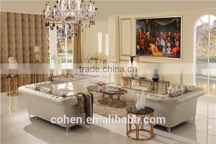 Factory price stainless steel high gloss tv stand marble top for living room furniture E818G