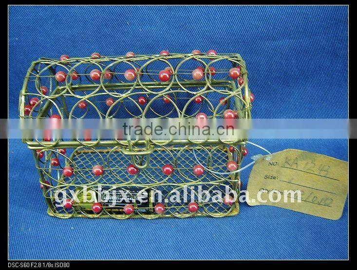 Gold wire decorative with red pearl big storage box with lid