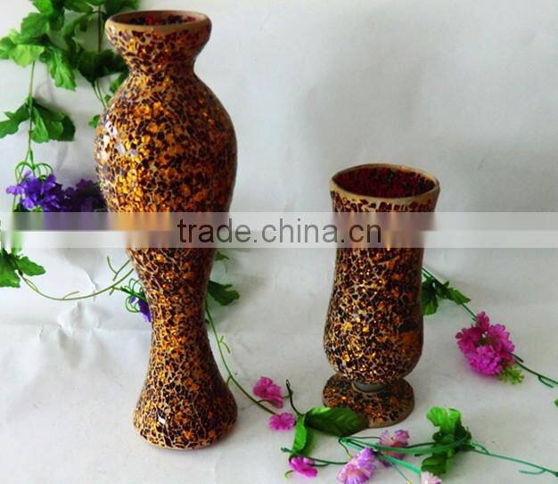 Modern Golden with Black Crackle Mosaic Mermaid Shape Large Tall Chinese Floor Vase