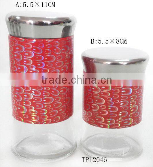 decoratation metal coating cylinder glass spice jars with SS lid