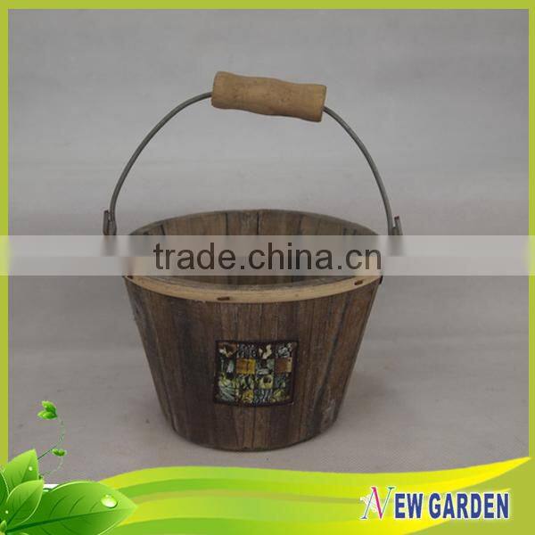 French Style Decorative Big Elegant Delicate Round Rustic Wood Flower Pot