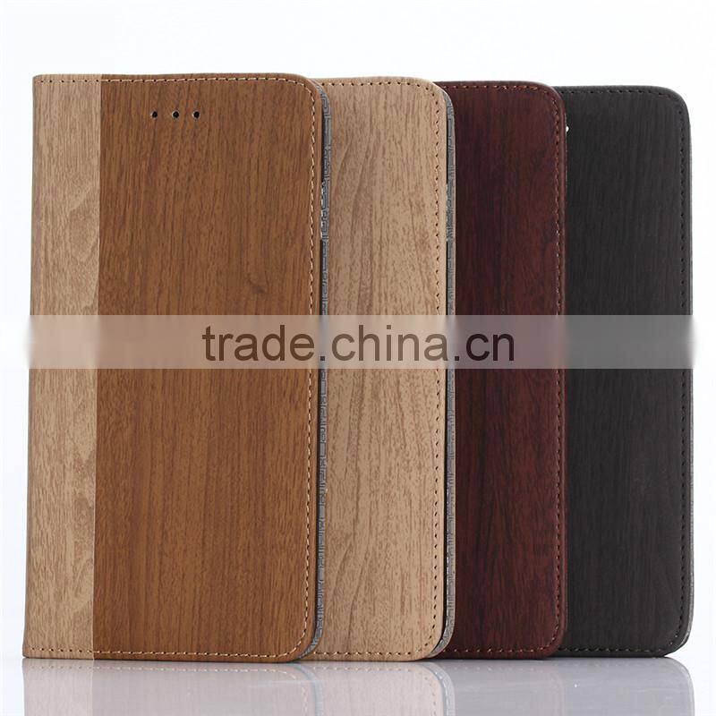 Nature wood grain PU card bumper/pocket cell phone case for Iphone