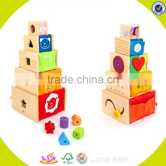 wholesale baby lovely wooden stacking blocks doll educational kids pink wooden stacking blocks doll toy W13D077A