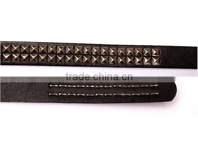 Wholesale double layer pyraid rivets decorated D buckle sex girl thin PU waist belt