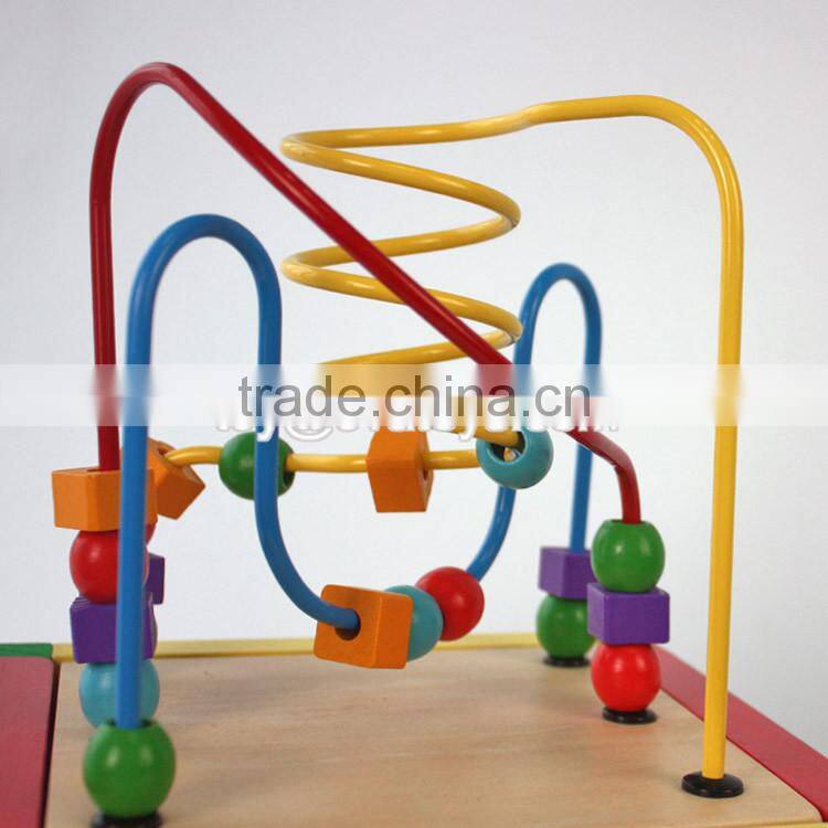 Best educational bead maze toys mini wooden kids activity cube W11B142