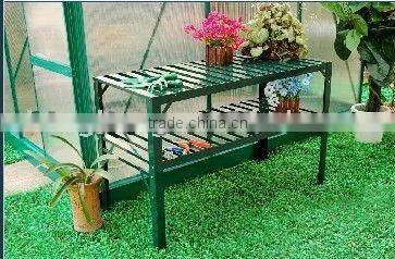 two tiers dark green greenhouse shelf