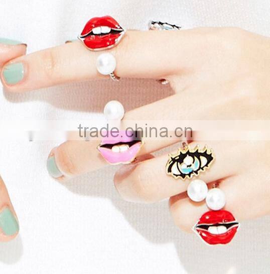 wholesale fashion jewelry Lips shape finger ring set midi ring set