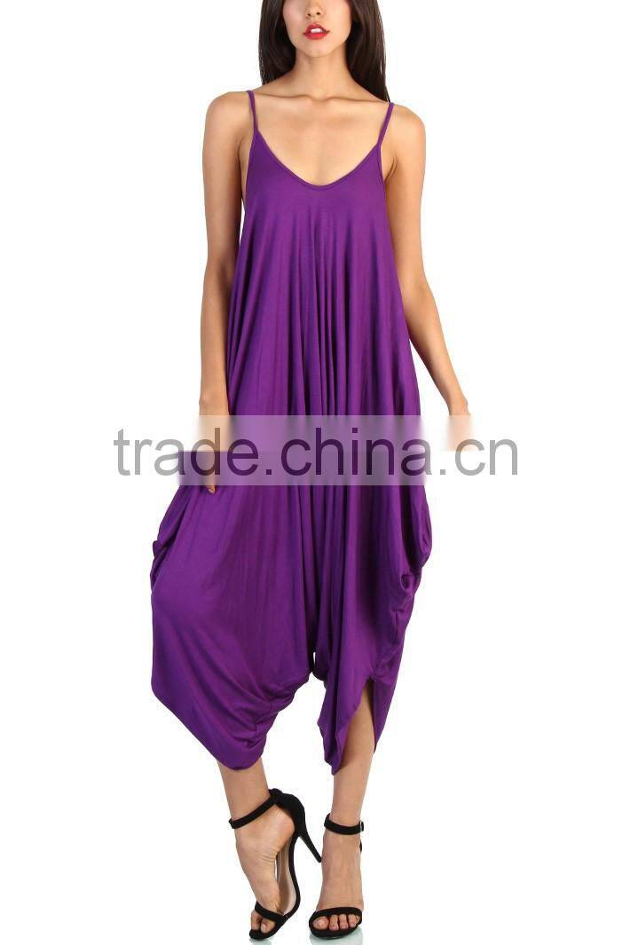 Latest Designs Loose Fit Jumpsuit Wholesale Women Scoop Neckline Jumpsuit In Purple Wholesale China Factory