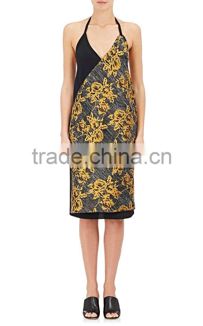 Customized Lady Apparel Casual Surplice Neck Adjustable Halter Strap Dress(DQM023C)