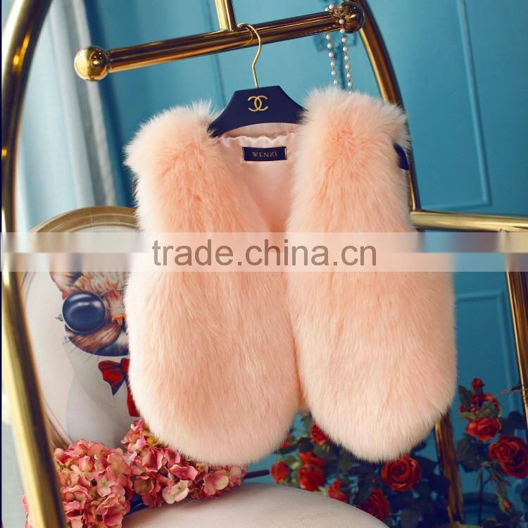 winter high-grade candy color thick luxury lady short faux fox fur vest woman dress