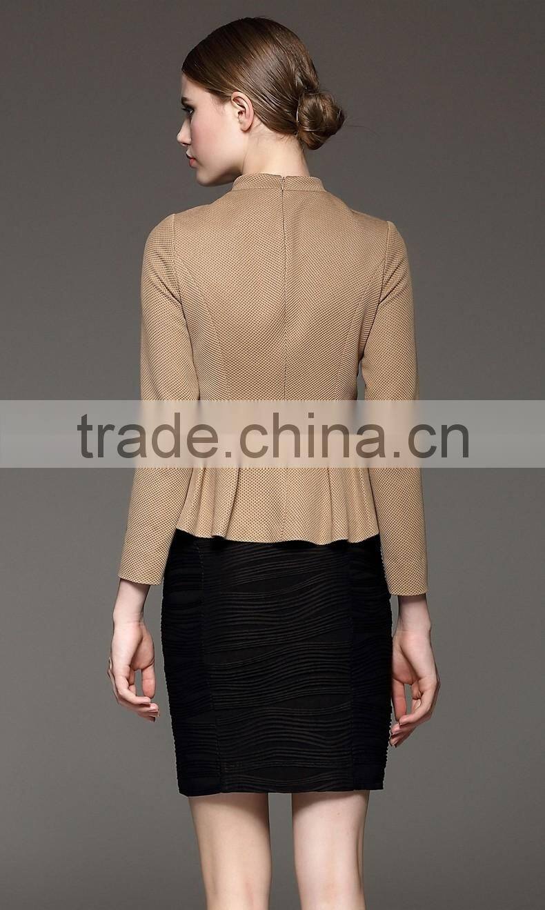Autumn Season Ladies Fashion Long Sleeve Ruffled Stand Collar Blouse