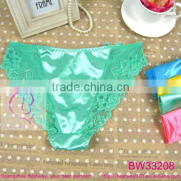 Sexy cute satin bikini panties with lace trim for young girls