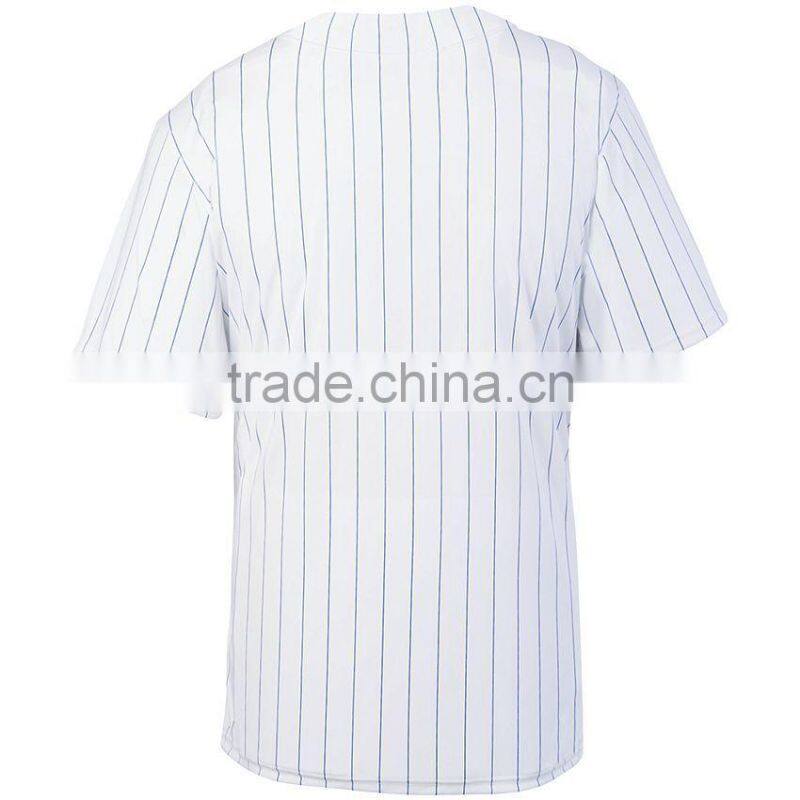 Youth Pinstripe Full Button Baseball Jersey Custom Pad Print Label Tee 100% Polyester Smooth Pinstripe Knit Shirt