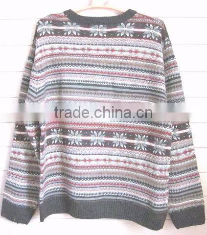 Crew neck classic stylish jacquard all over body mens multi color sweater