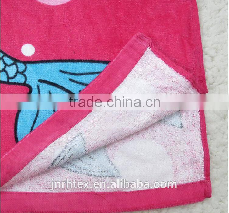 Hotsale velour printing cotton poncho towel for kids,custom terry cloth poncho hooded beach towel for promotion