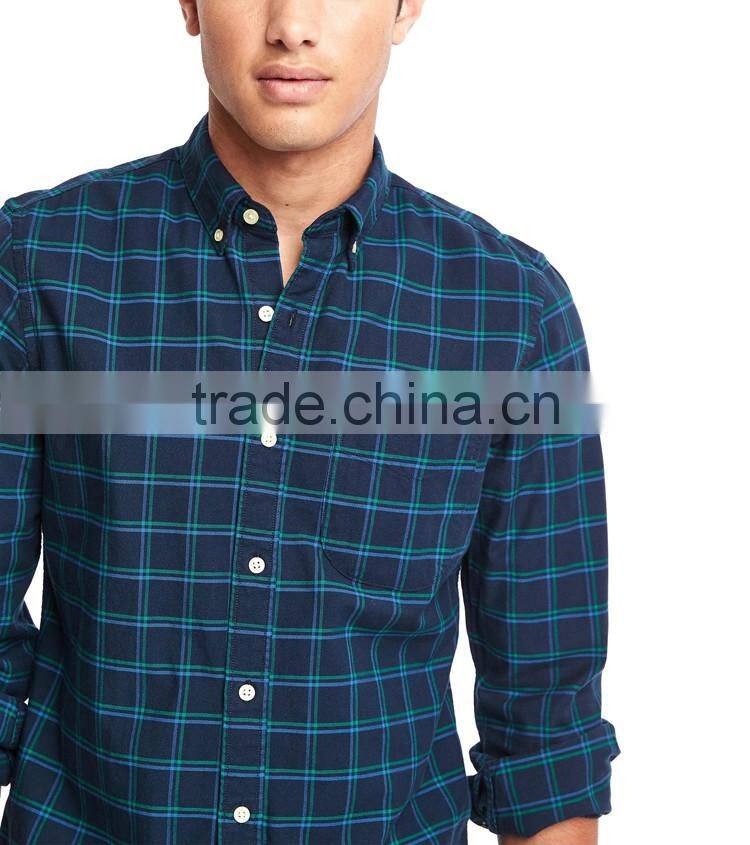 Mens organic custom cotton plaid slim fit business shirt