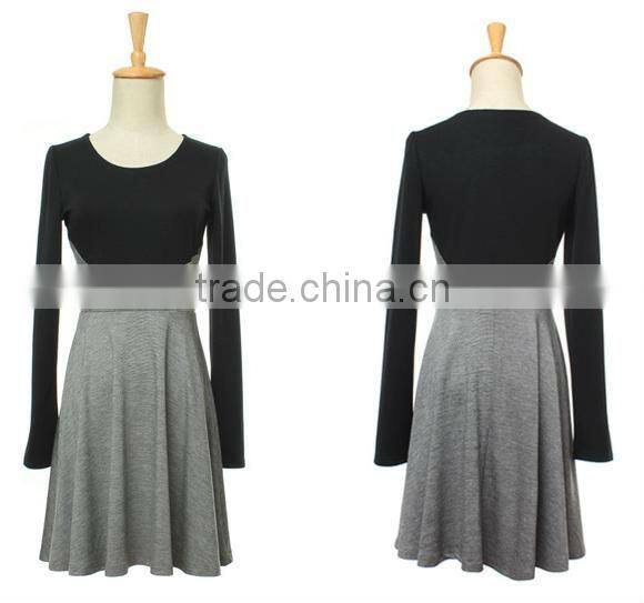 E8055 Long Sleeves Block Panel Skater Dress