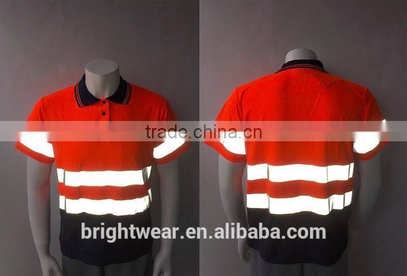 Hot sale mens fluorescent hi vis protective reflective custom 3M tape safety polo shirt