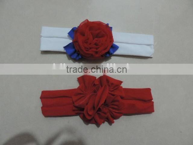 4th of July girl flower hairband cotton ruffle elastic craft kids headband 2016 hot sale wholesale