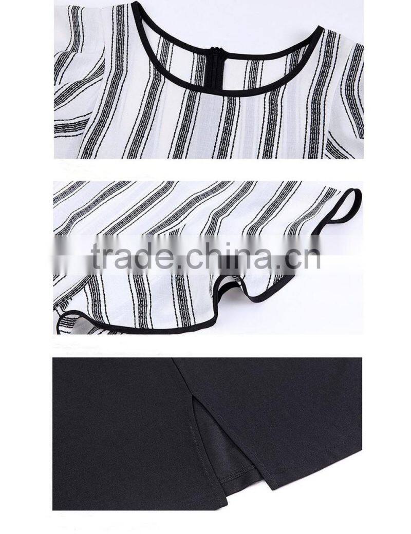 2016 girls summer imitate hemp vertical strip hip package wide sleeve dress