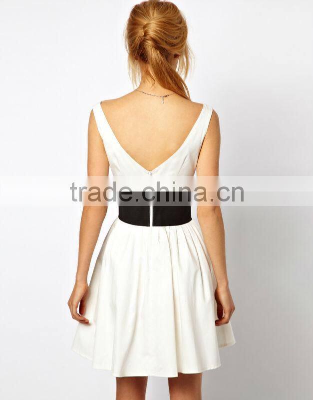 Skater Dress With Off Shoulder And Deep Waistband