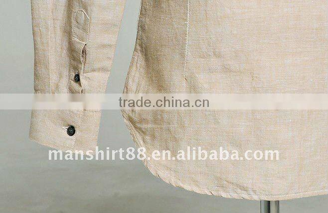 mens linen slim fit beige long sleeve dress shirt