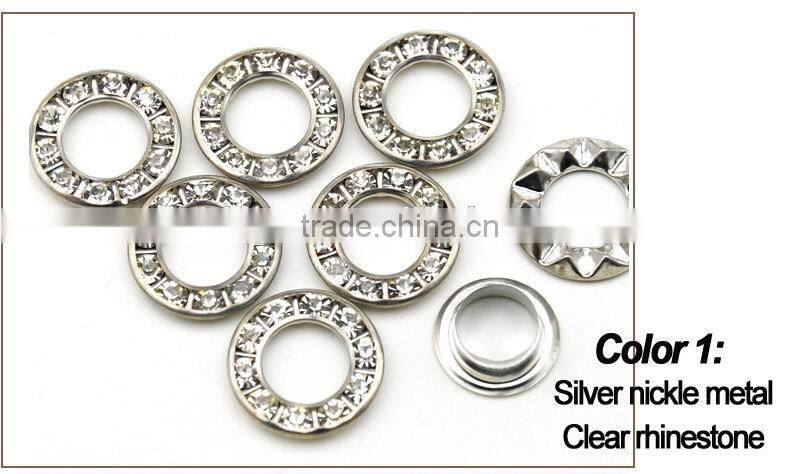 3 colors 17mm round metal brass rhinestone eyelets crystal diamond grommets glass eyelets RE-17mm-001