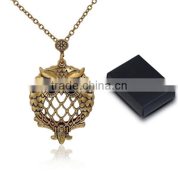 Tone Antique Gold Round Halloween Owl 5X Magnifying Glass Necklace