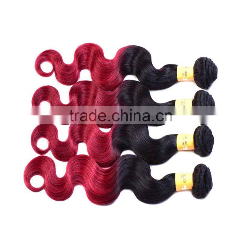 7A Grade Ombre Wave Bundles With 4"X4" Lace Closure Virgin Indian Body Hair