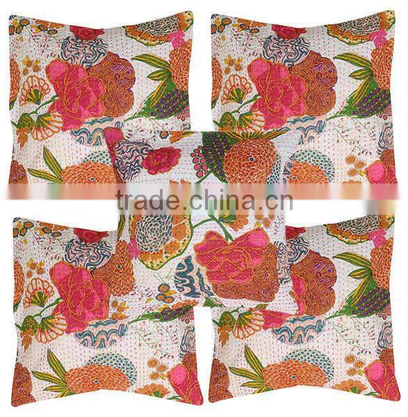 Flower Print Kantha Cushion Cover