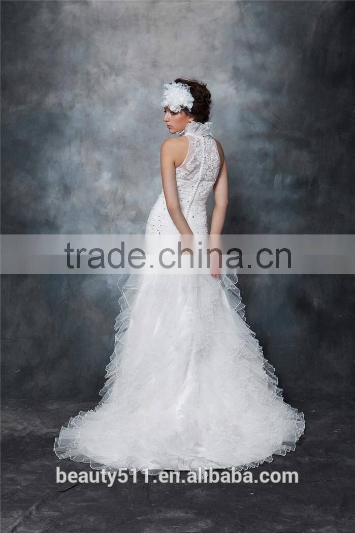 Custom Made Sexy A-Line Halter Neckline and Backless Lace Wedding Dress AS291